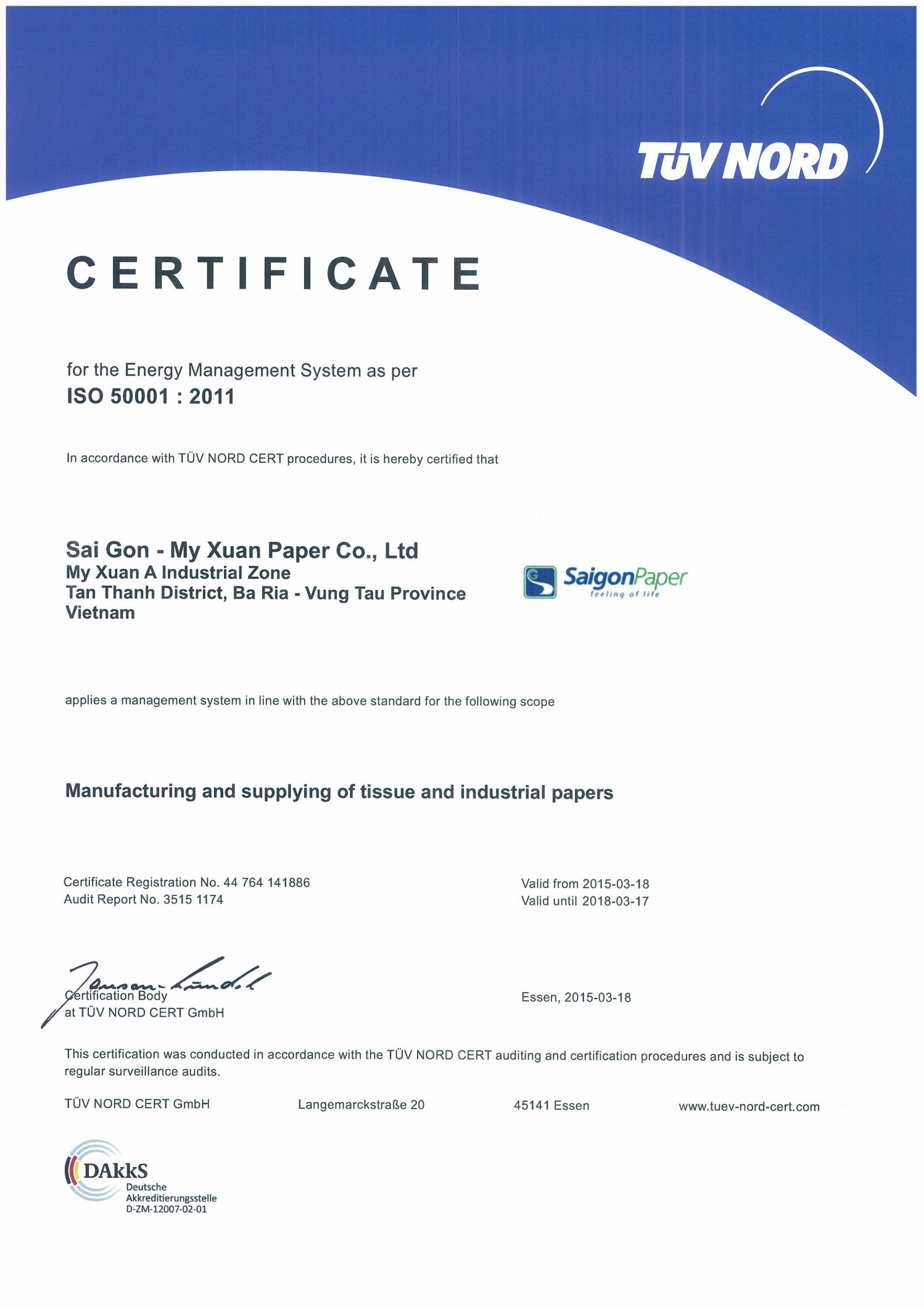 ISO 50001:2011 Certificate